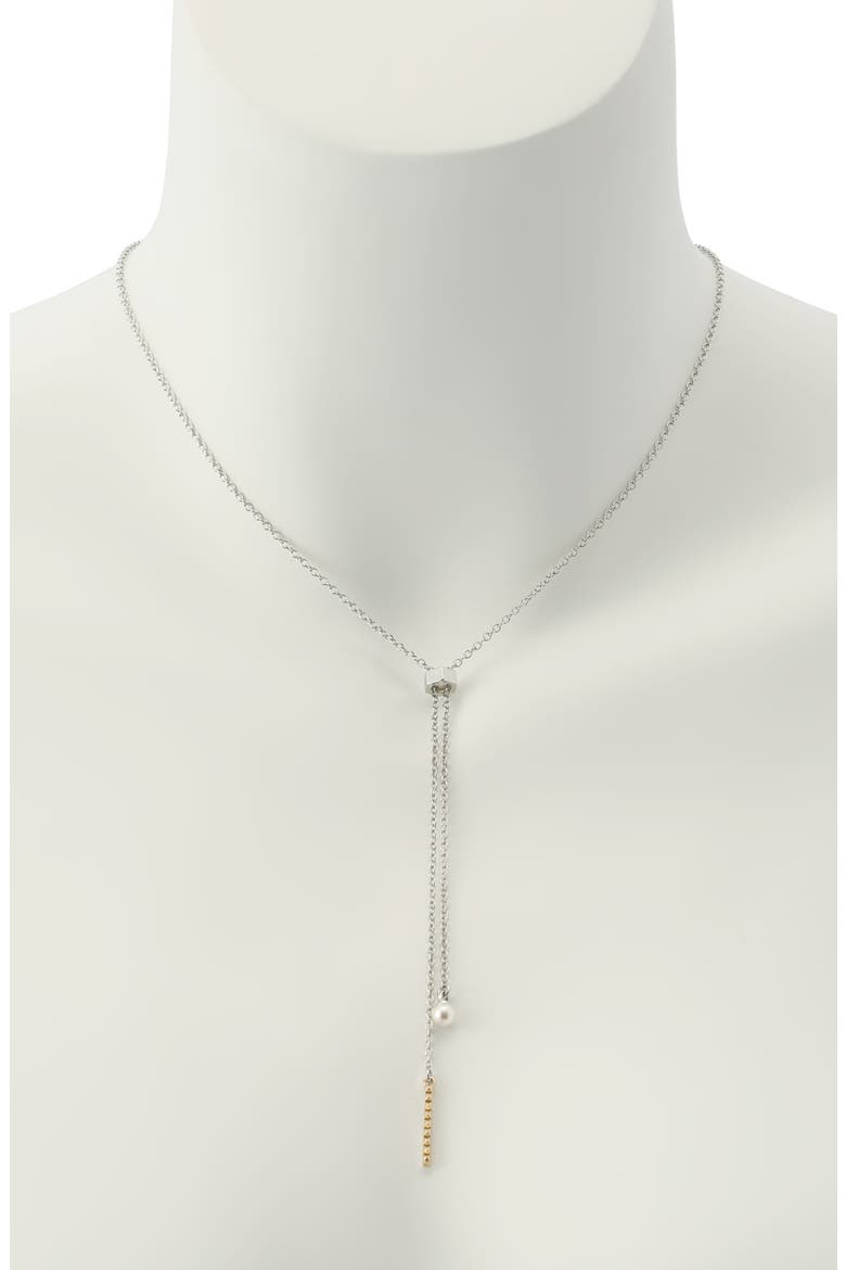 Chain & Faux Pearl Y-Necklace, Alternate, color, SHINY RHODIUM