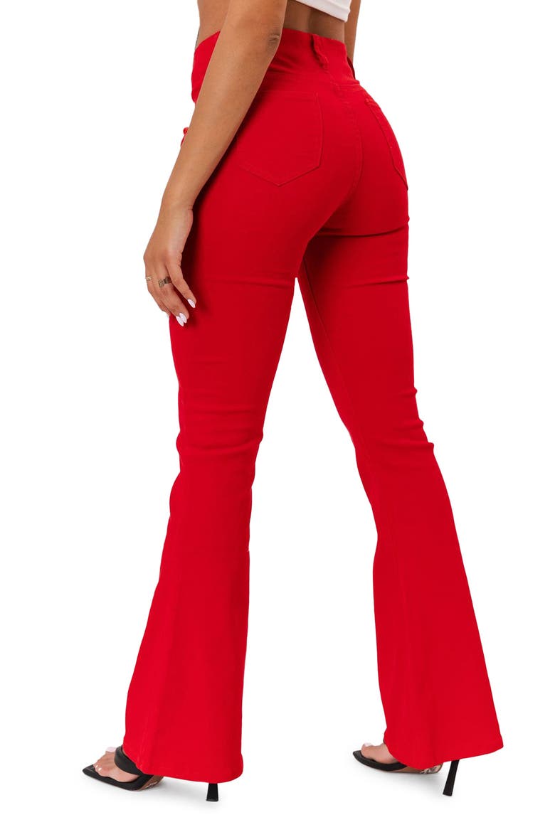Engine Red Lace-Up High Waist Flare Jeans, Alternate, color, RED