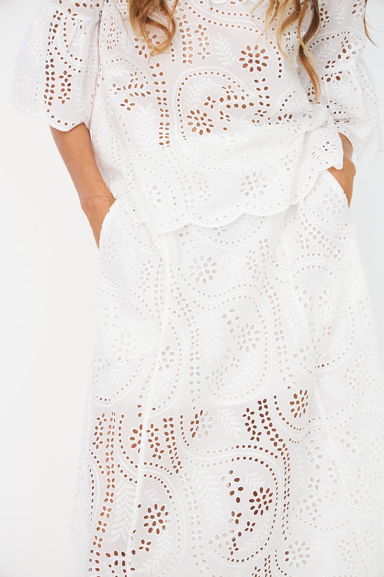 Brizacras Broderie Anglaise Maxi Skirt, Alternate, color, White