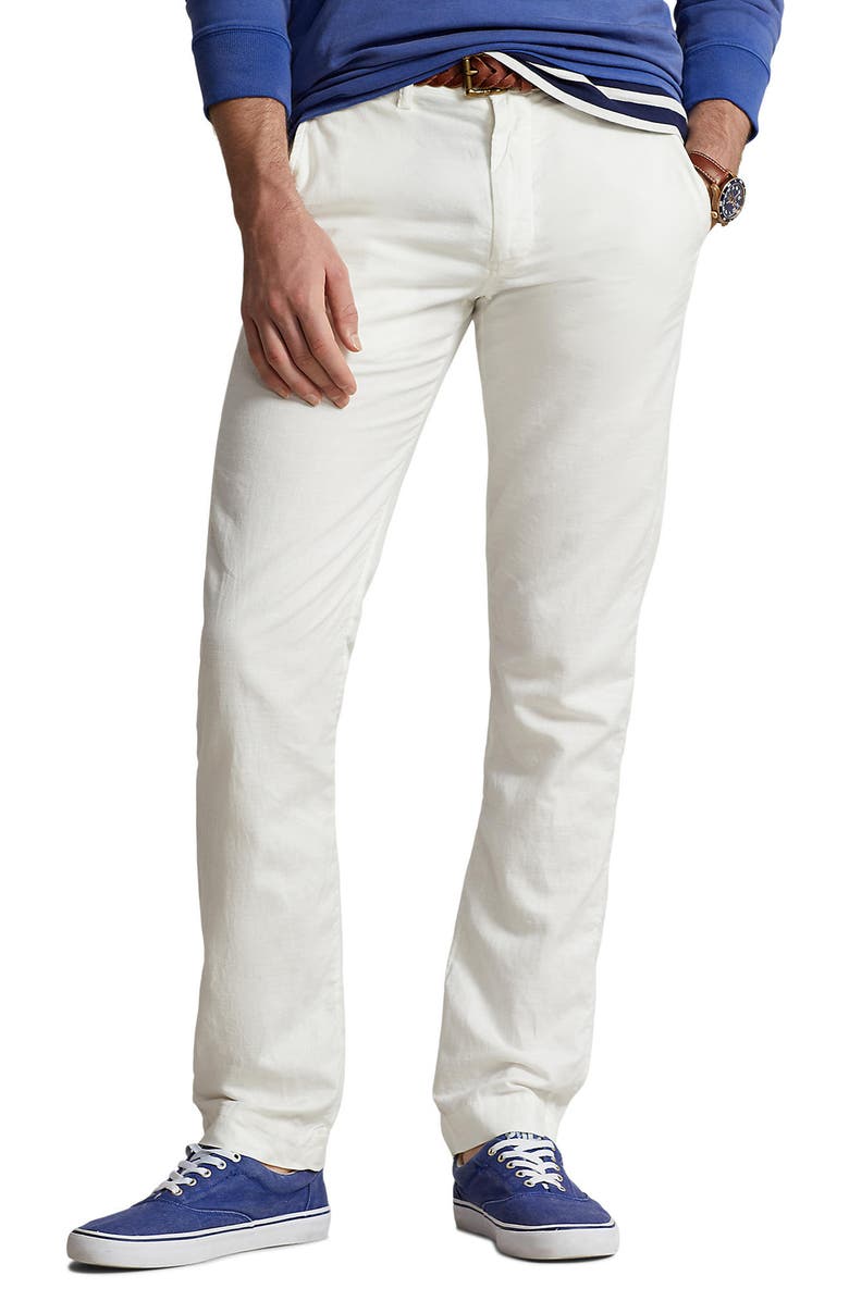 Polo Ralph Lauren Flat Front Linen & Cotton Pants, Main, color, 