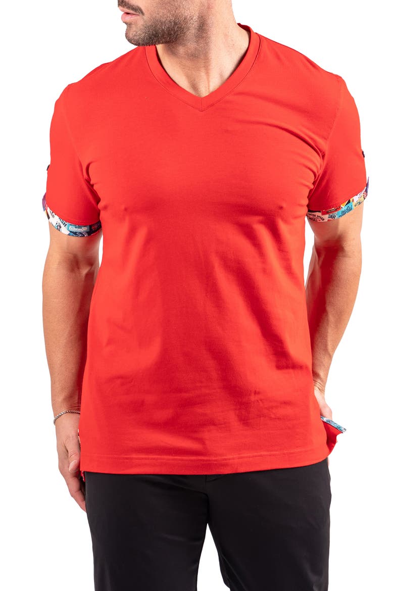 Vivaldi Scarlet Red V-Neck Cotton T-Shirt, Alternate, color, RED