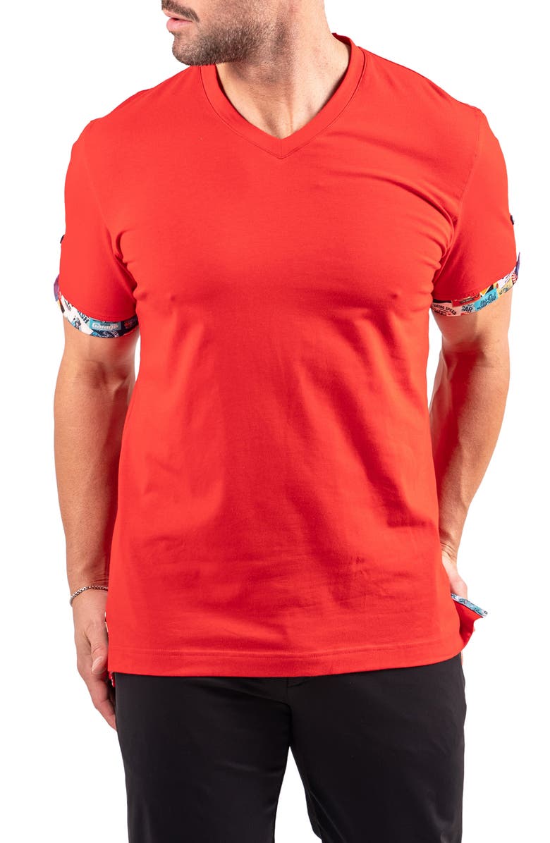 Maceoo Vivaldi Scarlet Red V-Neck Cotton T-Shirt, Alternate, color, Red