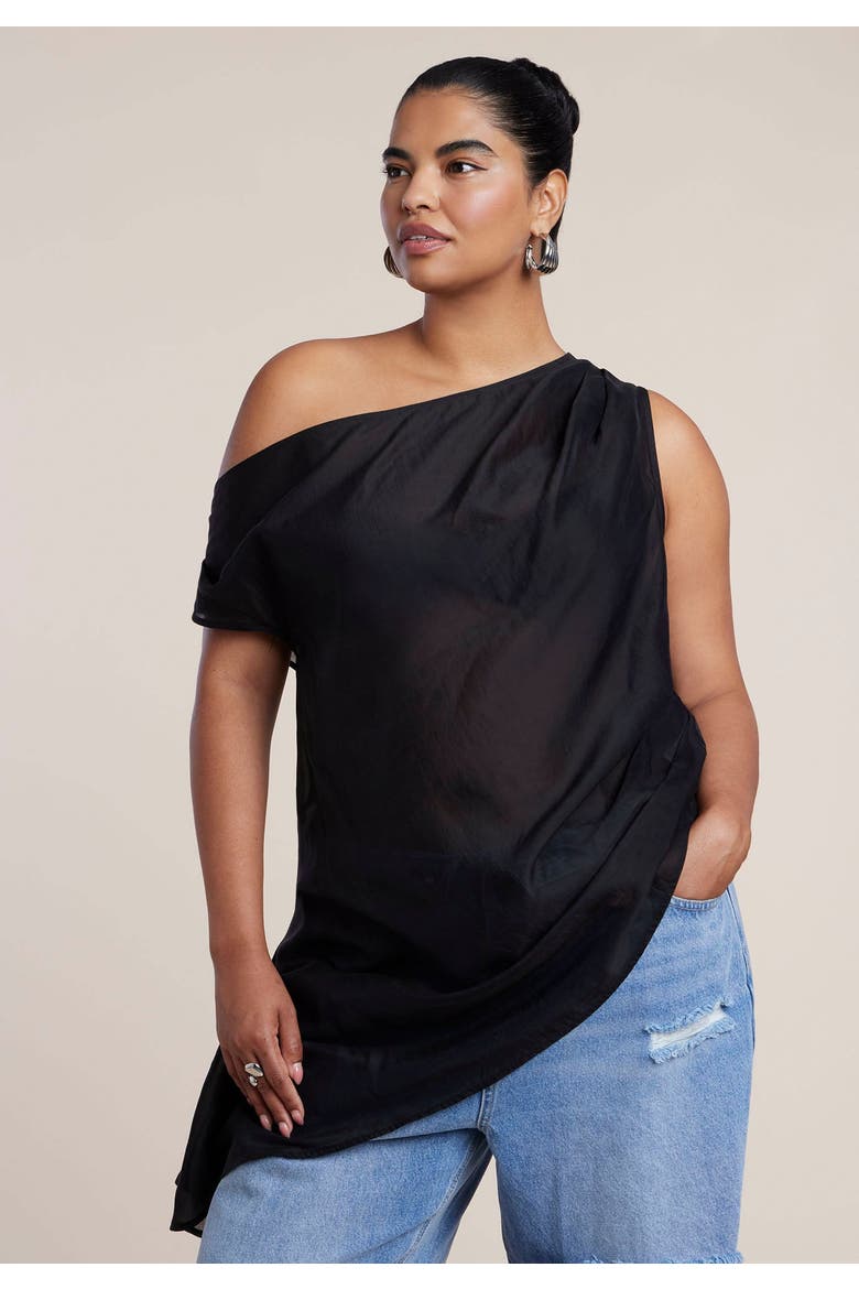 Off The Shoulder Sheer Top, Alternate, color, BLACK ONYX