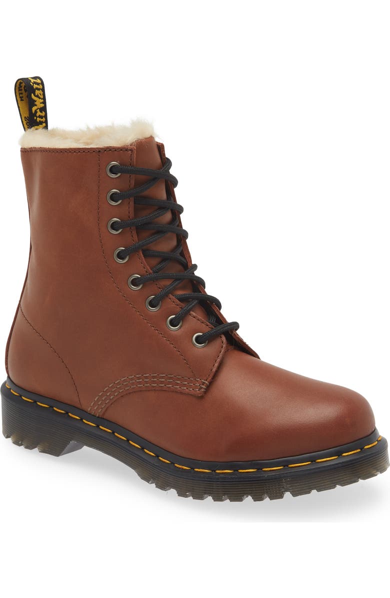 Dr. Martens 1460 Serena Faux Fur Lined Leather Boot, Main, color, Saddle Tan Farrier