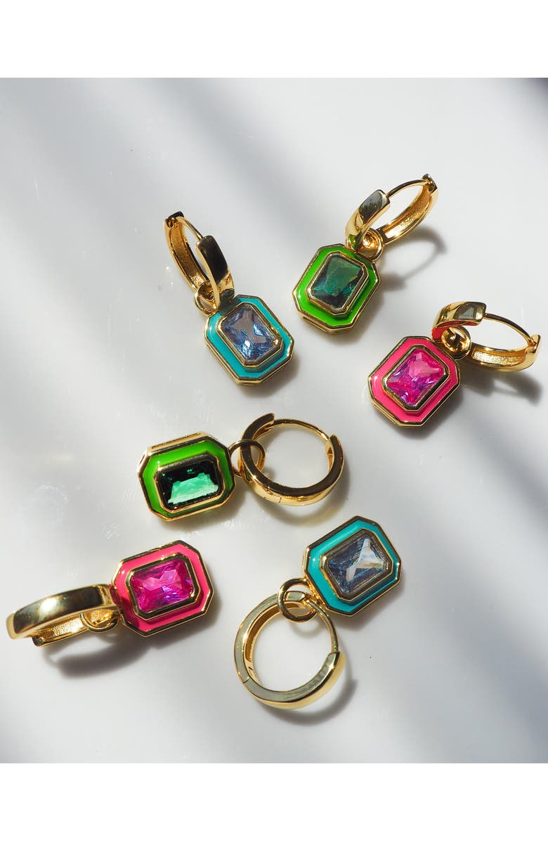 Luv AJ Cubic Zirconia Huggie Drop Earrings, Alternate, color, 