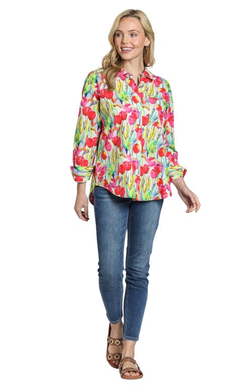Apny Floral Print Boyfriend Button-up Shirt In Pink Multi