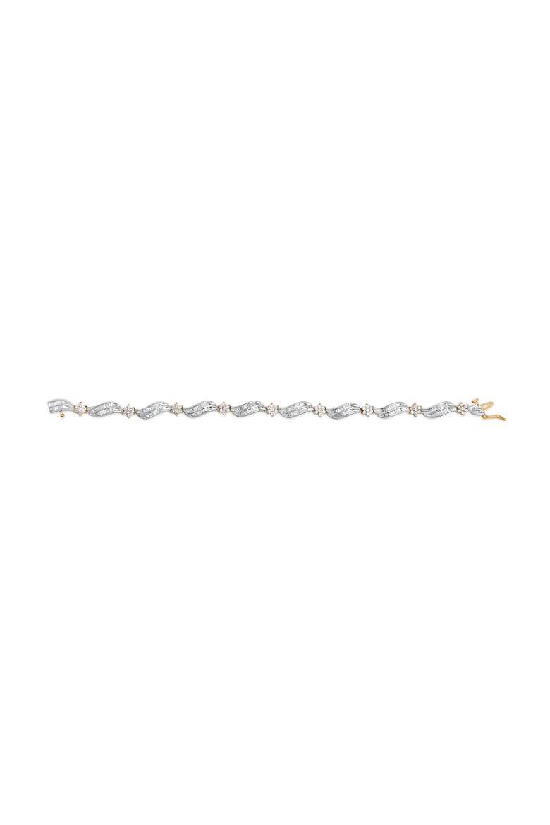 10K Yellow and White Gold 3.00 Cttw Diamond Cluster and Wave Link Bracelet, Alternate, color, Yellow
