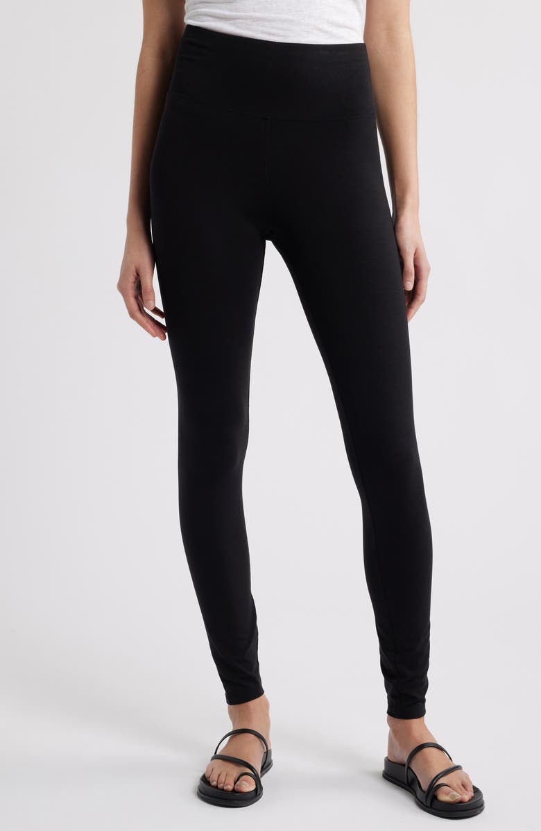 Eileen Fisher High Waist Ankle Leggings, Alternate, color, Black