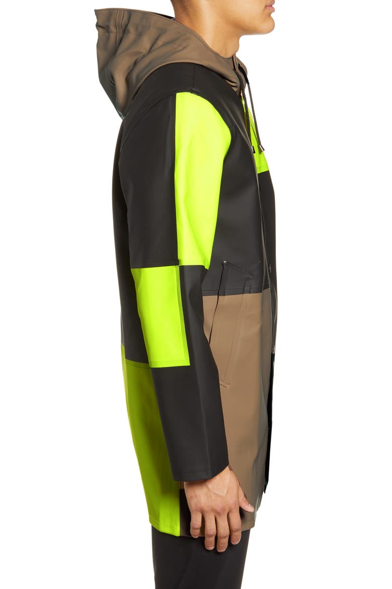 Patchwork Waterproof Hooded Raincoat, Alternate, color, TOBACCO