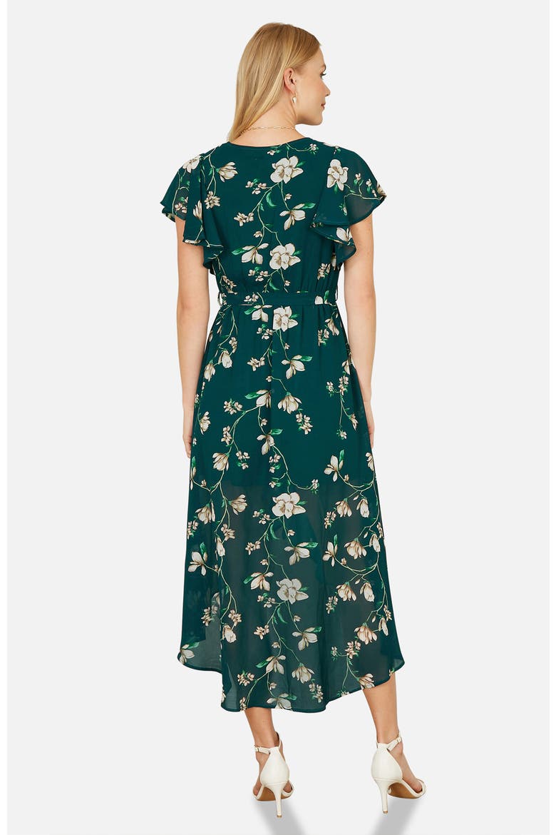 Floral Frill Hem Wrap Midi Dress, Alternate, color, Green