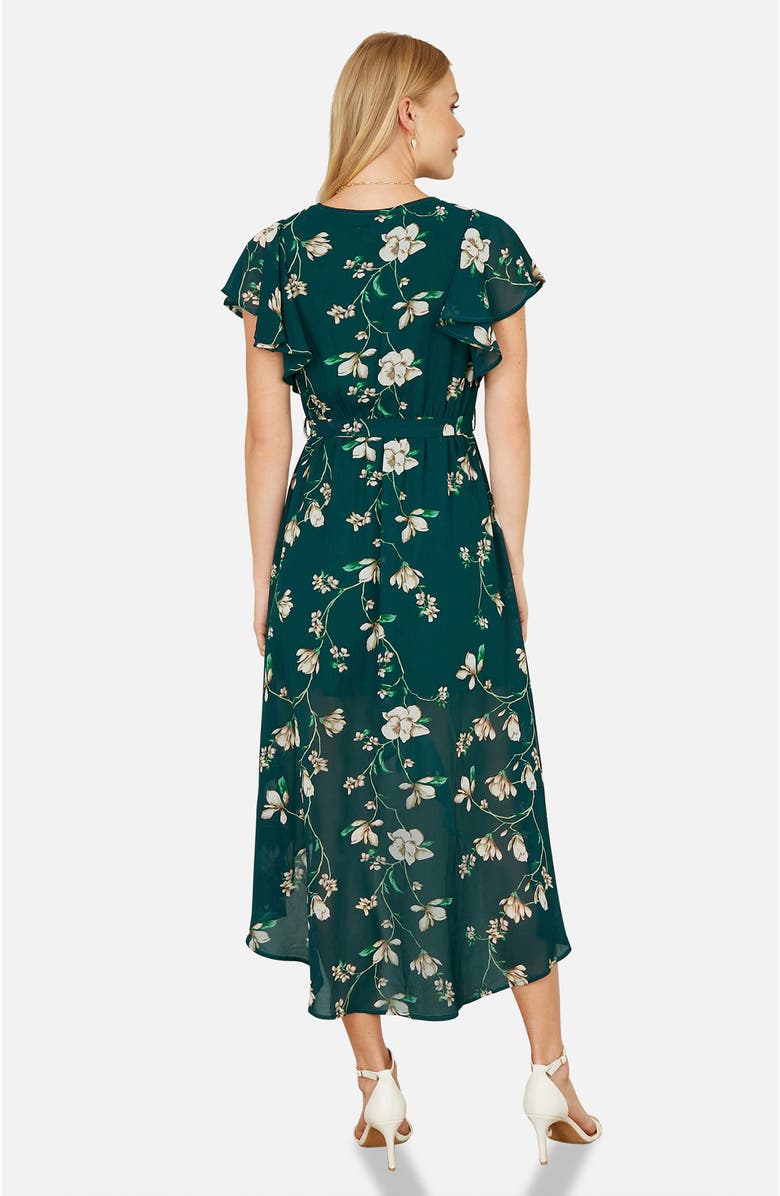 Yumi Floral Frill Hem Wrap Midi Dress, Alternate, color, Green
