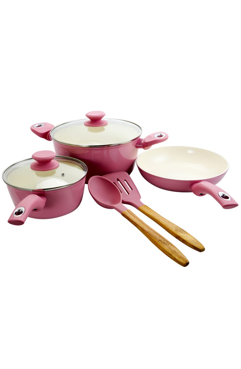 Gibson Home Plaza Cafe 7 Piece Aluminum Nonstick Cookware Set, Alternate, color, Red