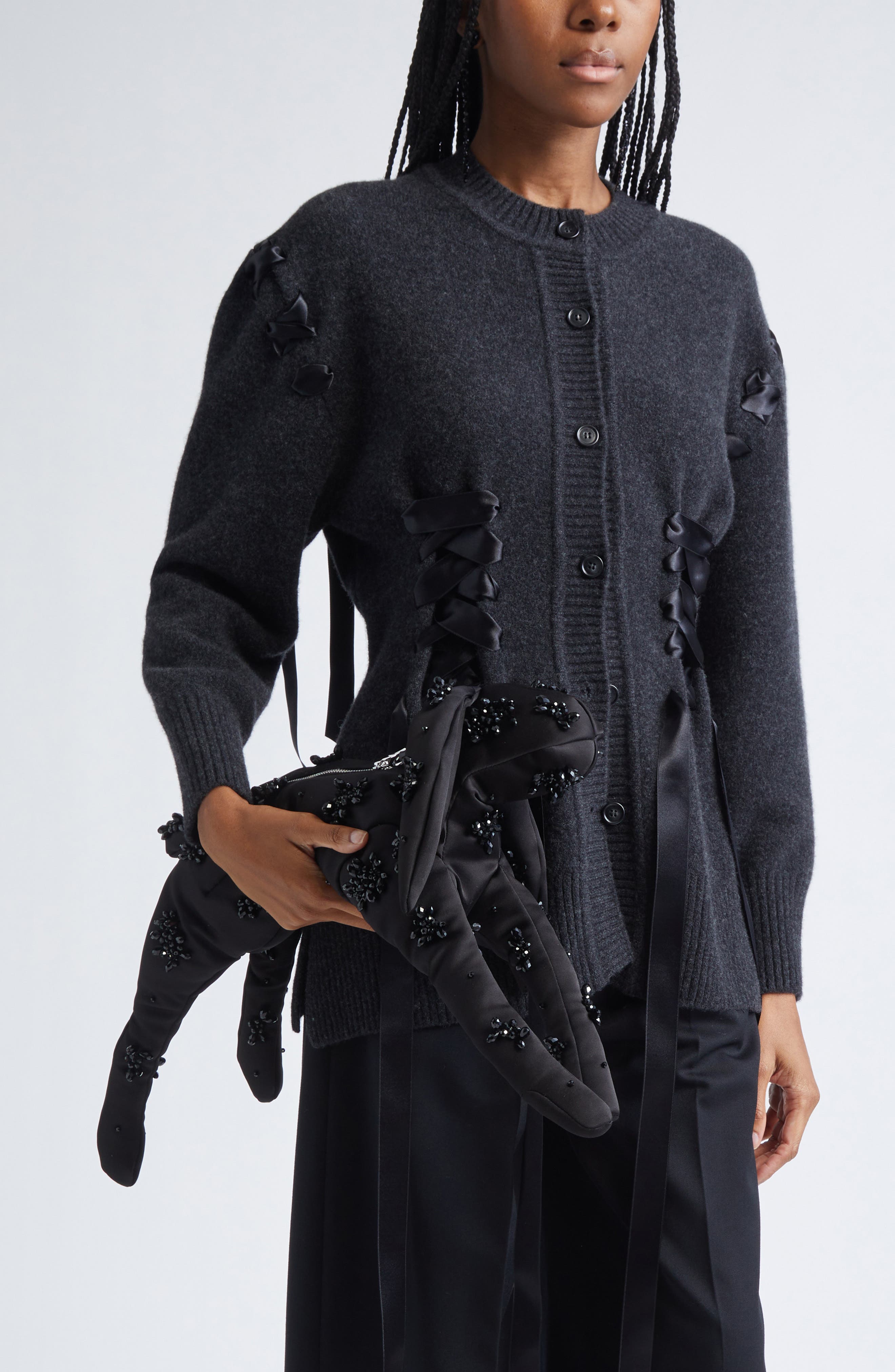 Simone Rocha Hare Embellished Turbo Satin Crossbody Bag, Alternate, color, 