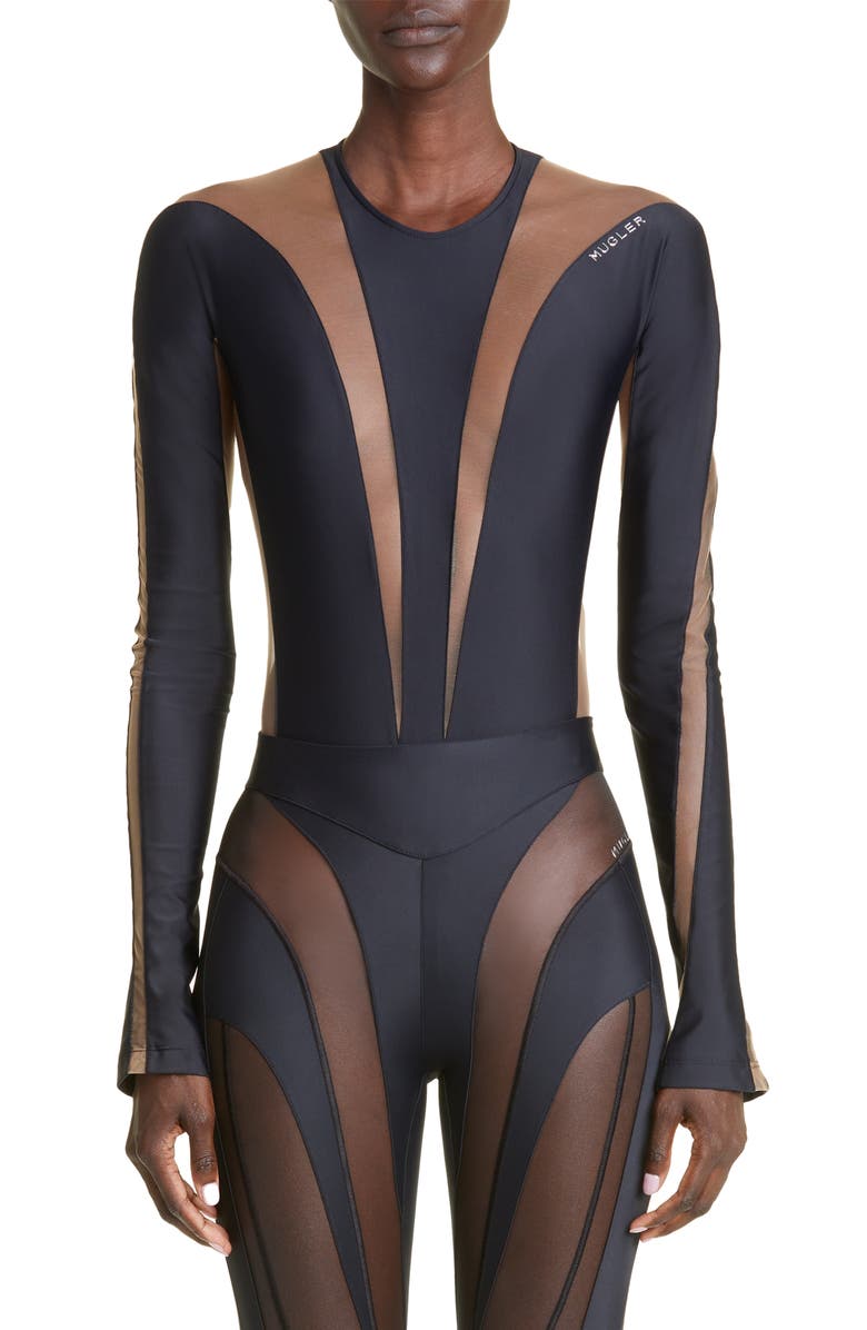 MUGLER Illusion Long Sleeve Bodysuit, Main, color,