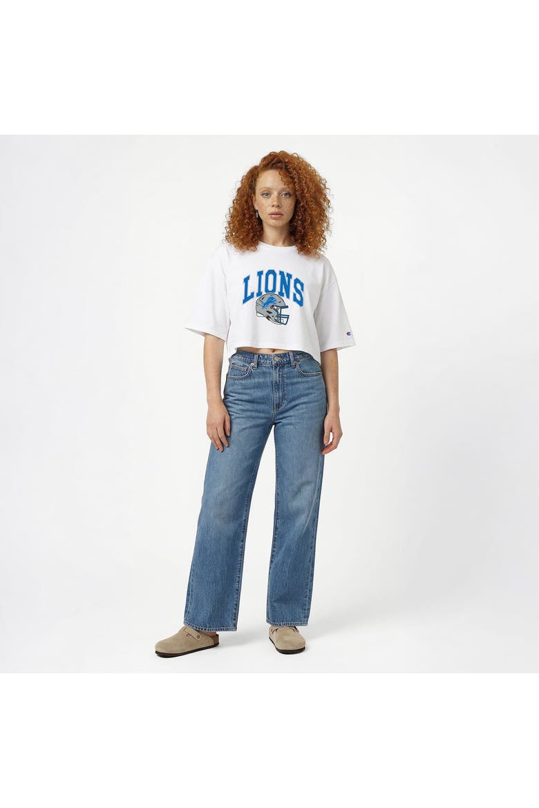 Women's Champion  White Detroit Lions Boyfriend Cropped T-Shirt, Alternate, color, White