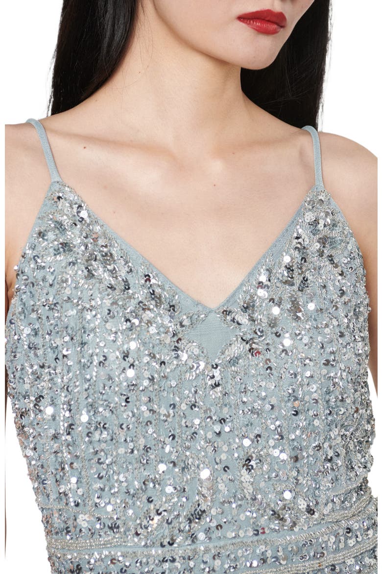 Occasion Embellished Sequin Beaded Strap Evening Dress, Alternate, color, MISTY GREY