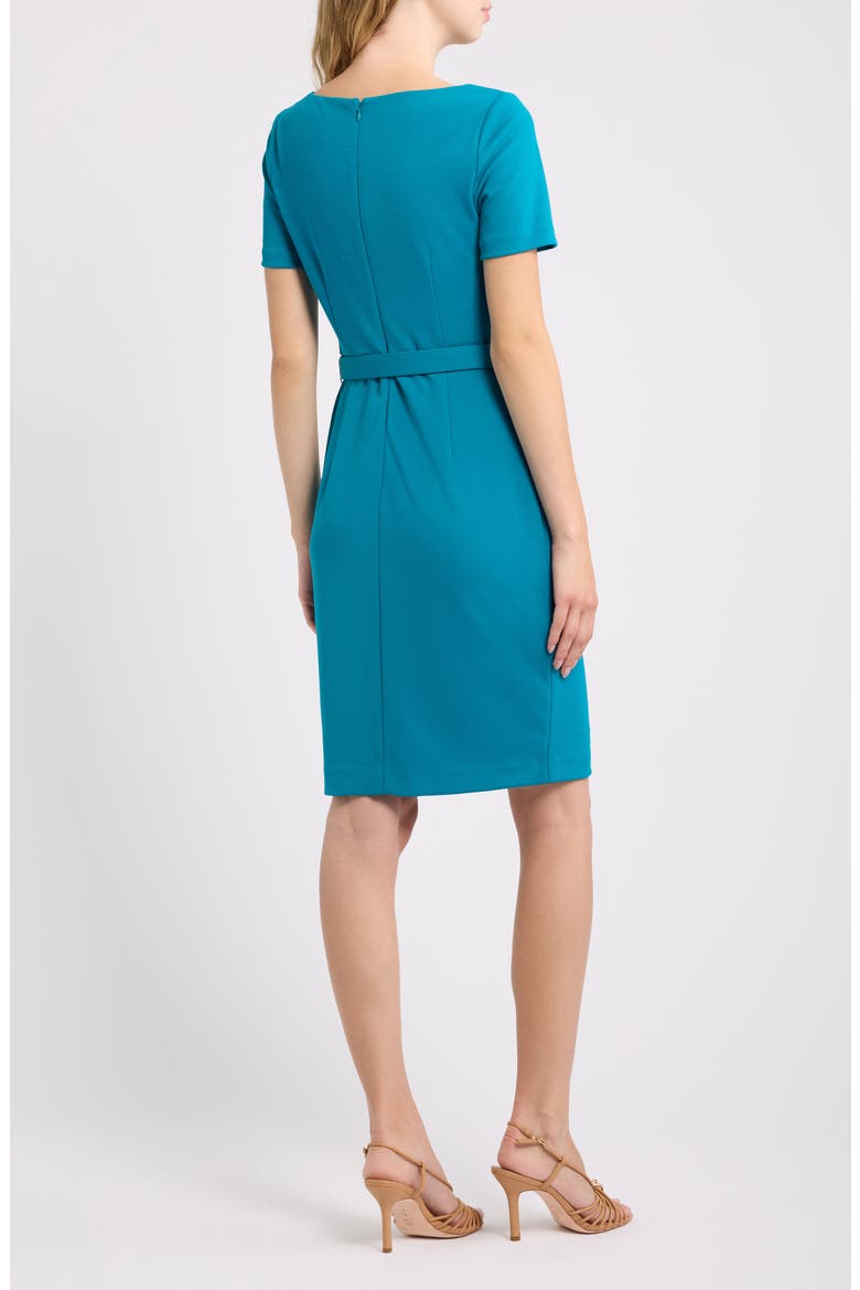 Asymmetric Neck Scuba Crepe Sheath Dress, Alternate, color, TEAL