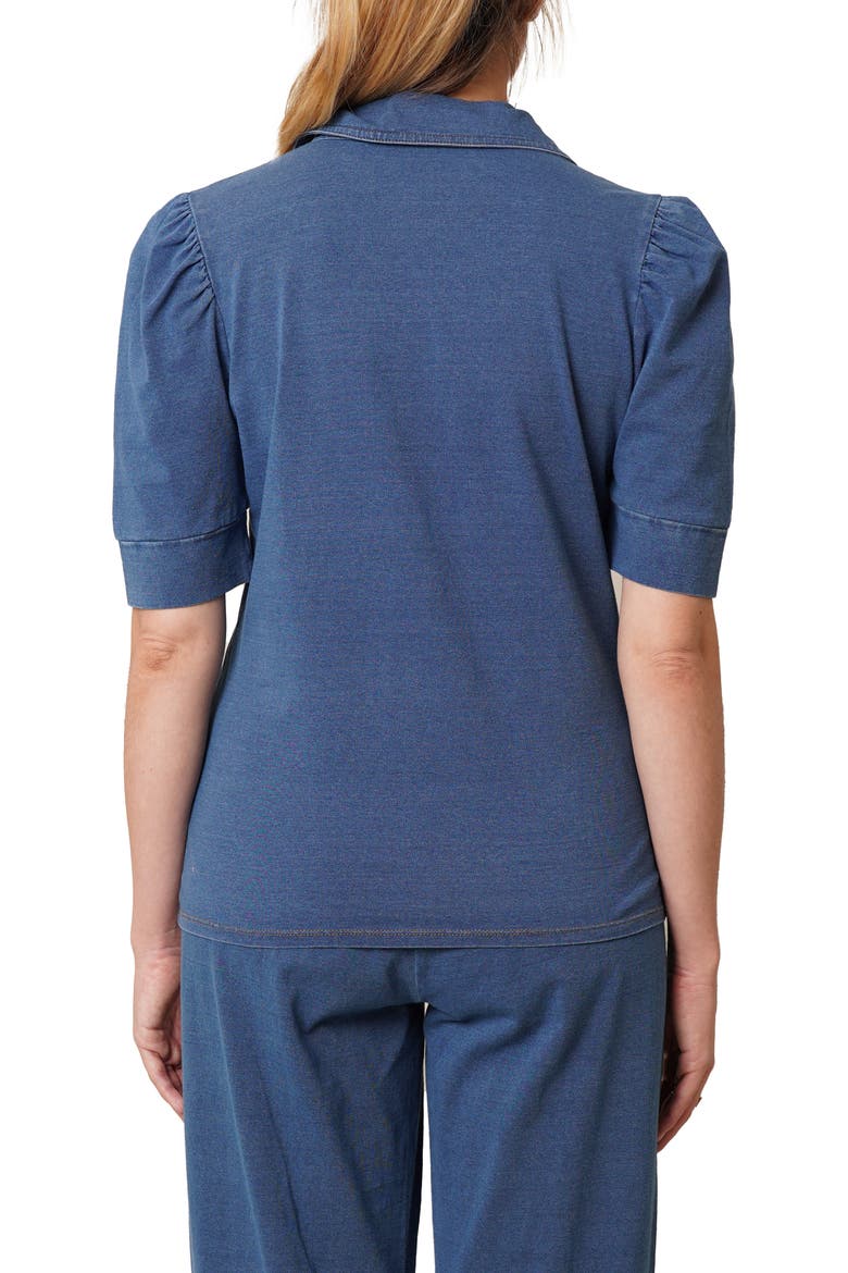 Puff Sleeve Button-Up Shirt, Alternate, color, MED WASH
