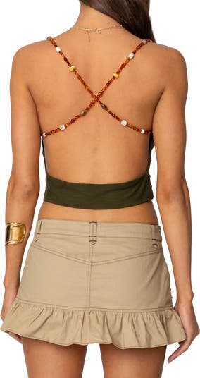 Cowl Neck Backless Crop Top