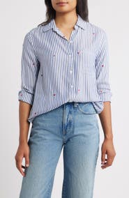 beachlunchlounge Kaylee Heart Stripe Long Sleeve Button-Up Shirt