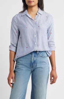 beachlunchlounge Kaylee Heart Stripe Long Sleeve Button-Up Shirt