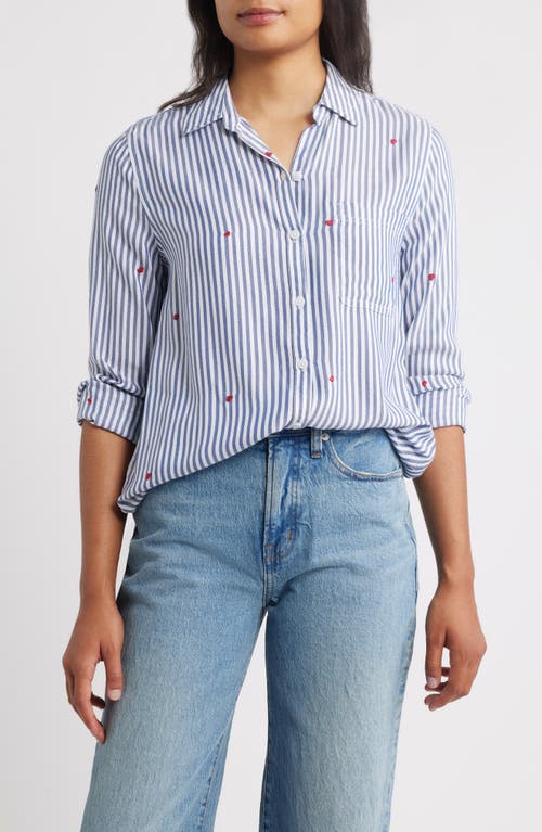 Beachlunchlounge Kaylee Heart Stripe Long Sleeve Button-up Shirt In Blue