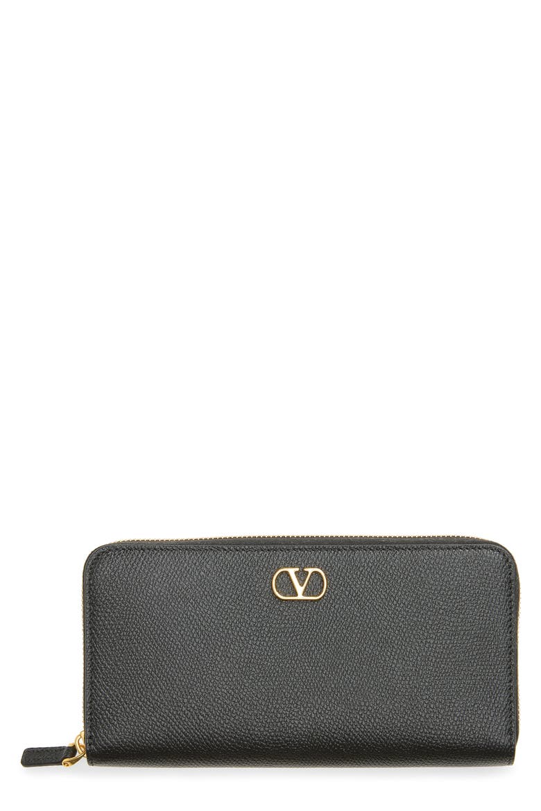 VLogo Signature Zip Around Continental Wallet, Main, color, BLACK