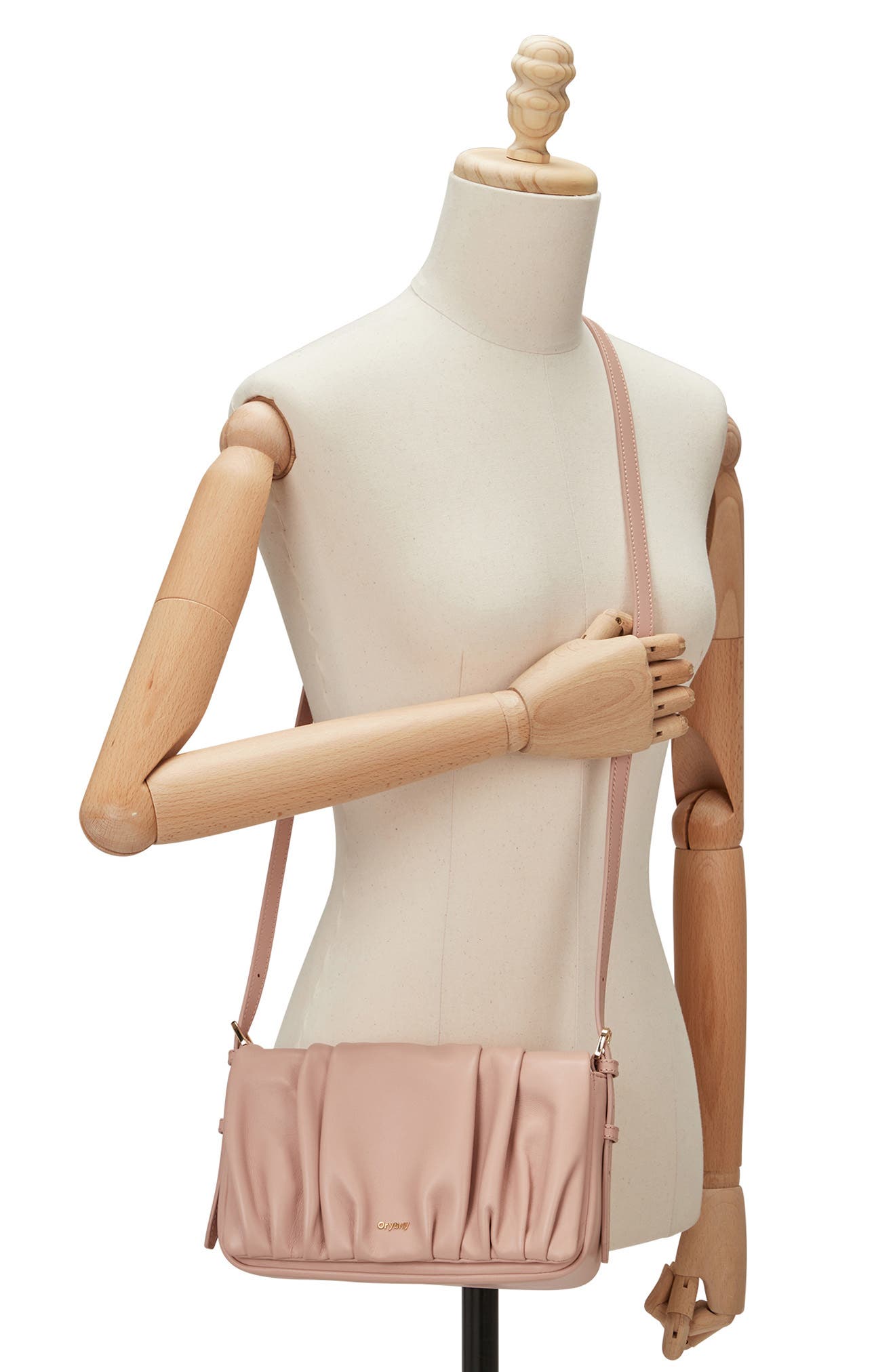 Oryany Bell Pleated Leather Shoulder Bag, Alternate, color, Blush