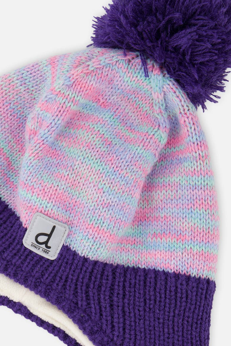 Peruvian Striped Fleece-Lined Earflap Knit Hat with Pompom, Alternate, color, Multicolored