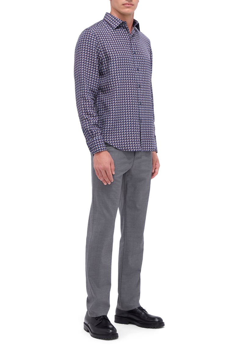 Julian Shaped Fit Print Button-Up Shirt, Main, color, NAVY