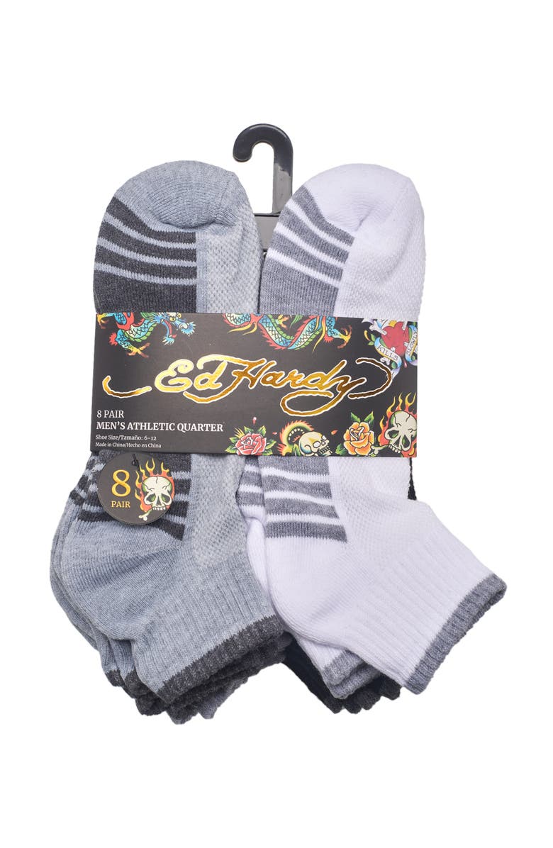 Ed Hardy Athletic Half Cushion Quarter Sock 8-Pack, Alternate, color, Gwb