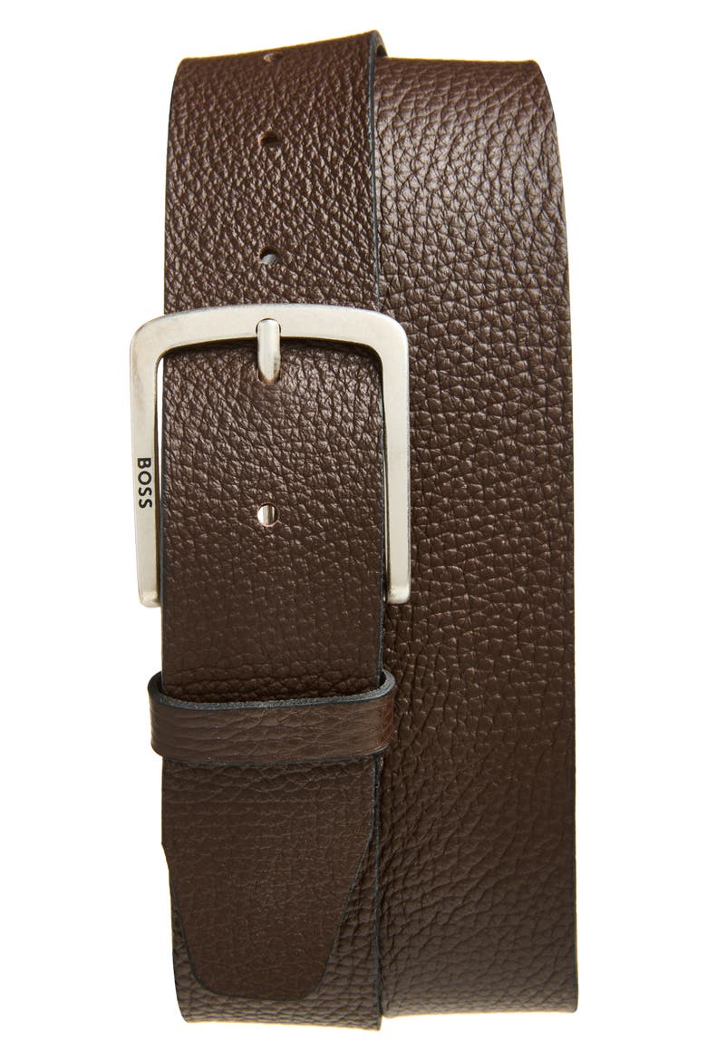 Jor Leather Belt, Main, color, DARK BROWN