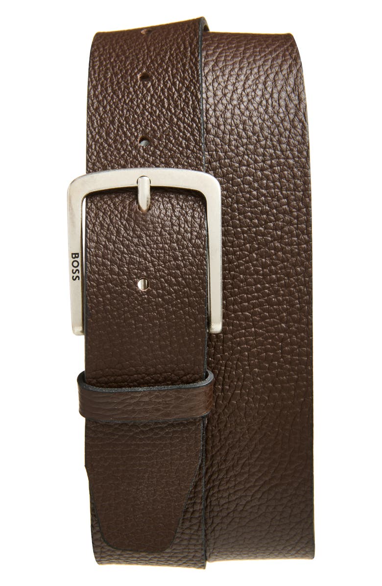 BOSS Jor Leather Belt, Main, color, Dark Brown