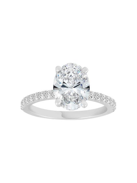 Certified 3 3/8Ct Oval Diamond Engagement Ring Side Halo Lab Grown Gold