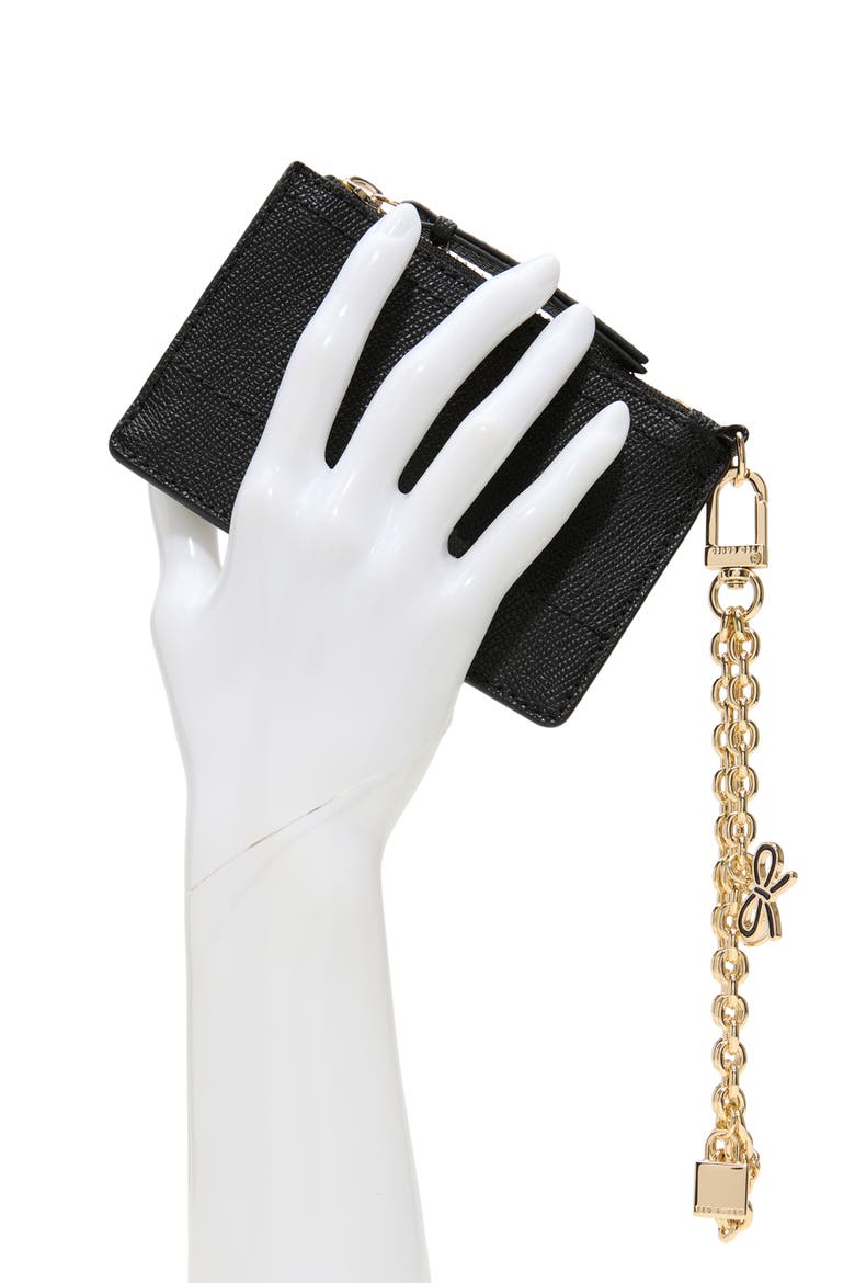 Sutton Charm Leather Card Case, Alternate, color, BLACK/ BLACK