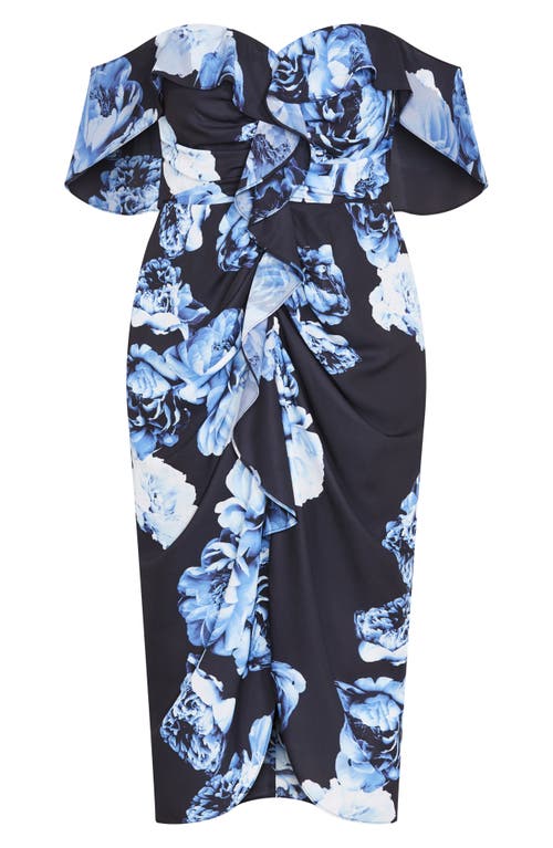 City Chic Gina Print Off The Shoulder Midi Dress