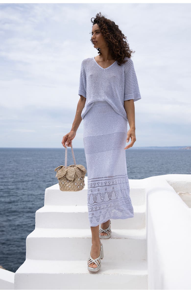 Sunday St. Tropez Gioca Crochet Cover-Up Maxi Skirt, Alternate, color, Silver