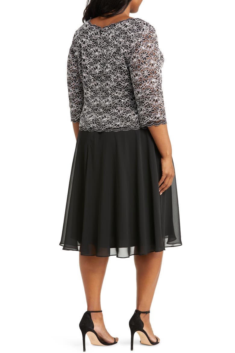 Sequin Lace & Chiffon Dress, Alternate, color, BLACK WHITE