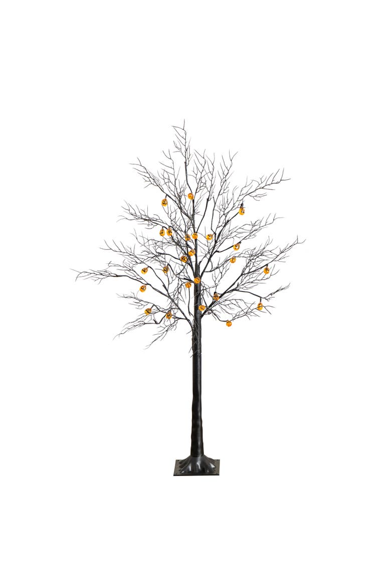 4-ft Pre-Lit Artificial Halloween Black Twig Tree with 24 Orange LED Pumpkin Shaped Lights, Main, color, Black