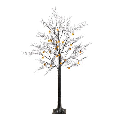 4-ft Pre-Lit Artificial Halloween Black Twig Tree with 24 Orange LED Pumpkin Shaped Lights