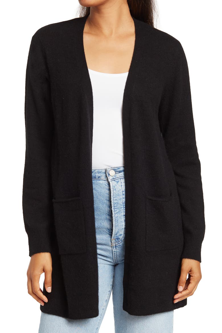 Cashmere Long Sleeve Cardigan, Main, color, BLACK