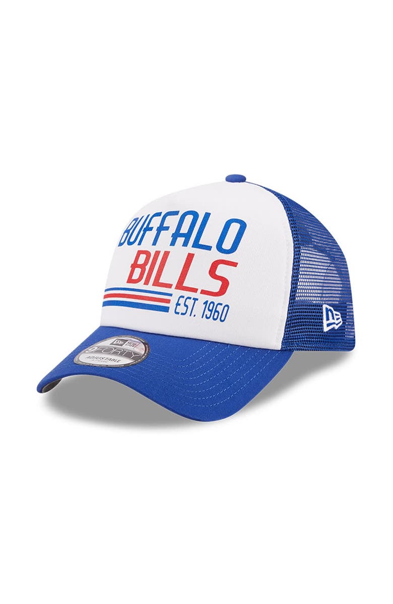 New Era Men's New Era White/Royal Buffalo Bills Stacked A-Frame Trucker 9FORTY Adjustable Hat, Main, color, White