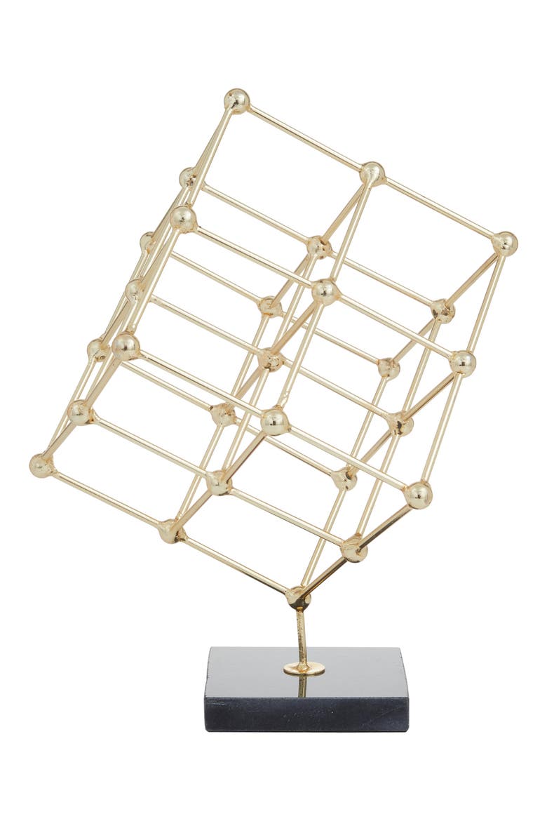 Goldtone Geometric Sculpture with Black Marble Base, Alternate, color, GOLD
