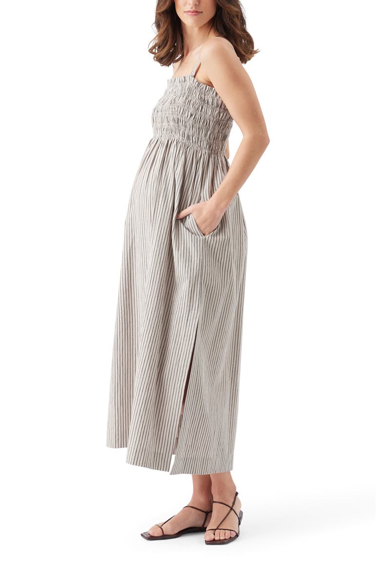 Leo Stripe Shirred Maternity Dress with Side Splits, Alternate, color, Natural / Black