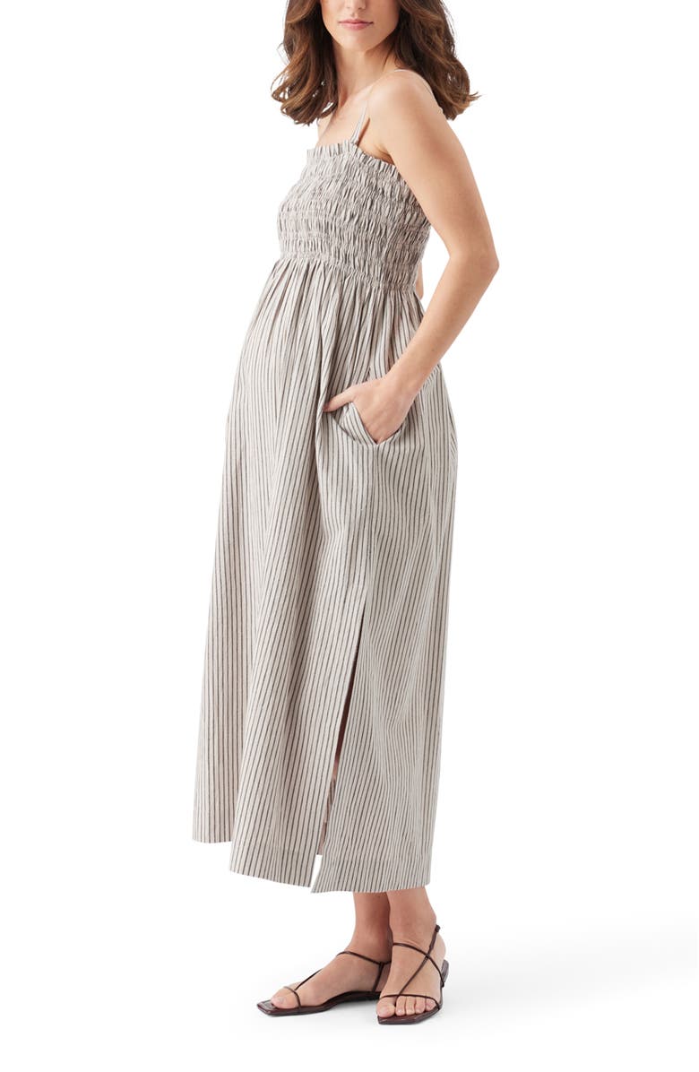 Ripe Maternity Leo Stripe Shirred Maternity Dress with Side Splits, Alternate, color, Natural / Black
