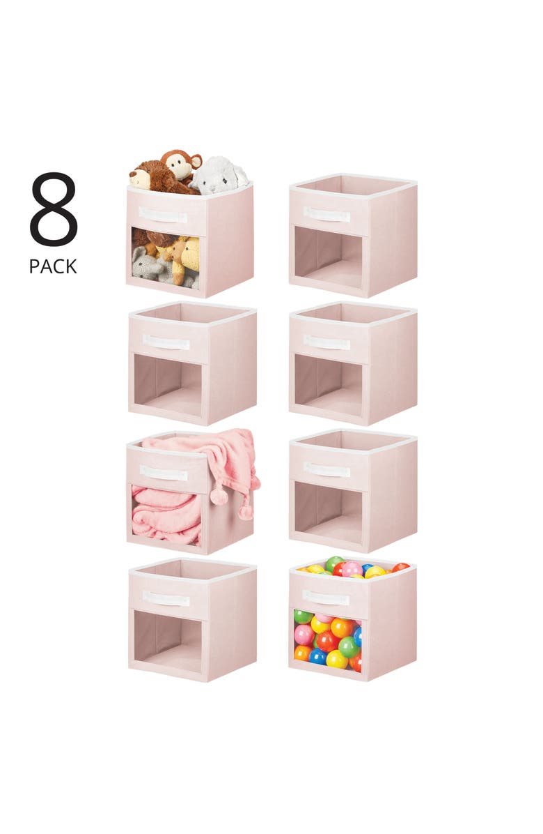 mDesign Fabric Nursery Storage Cube with Front Window, 8 Pack - Pink/White, Alternate, color, 