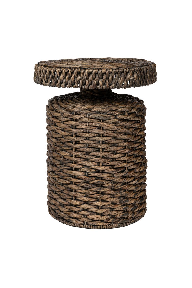 Marisol Bohemian Woven Round Accent Table, -Style Pedestal End Side Table for Living Room, Main, color, Brown