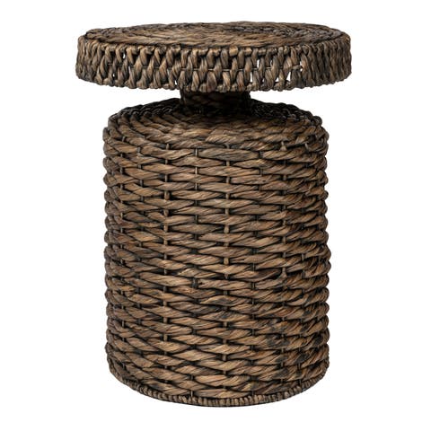 Marisol 19.65" Coastal Bohemian Handwoven Water Hyacinth Round Accent Side Table