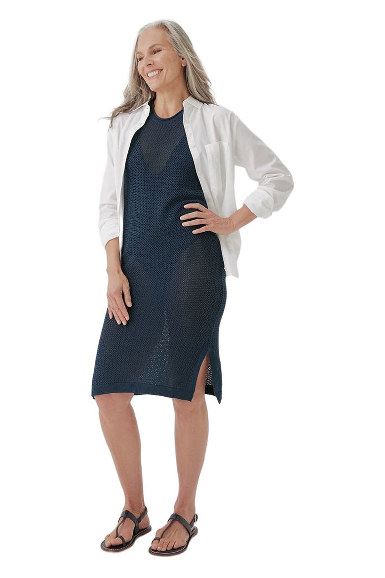 Beachside Linen Crochet Cover-Up Made with Organic Cotton, Main, color, French Navy
