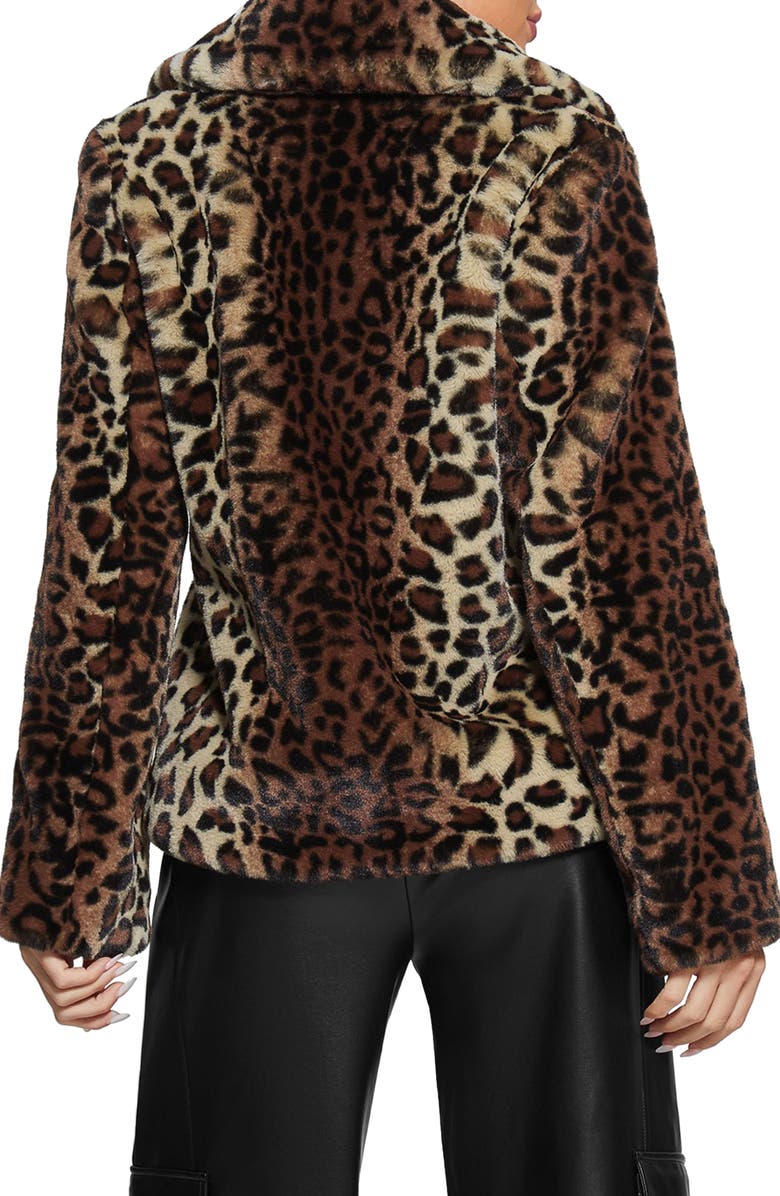 GUESS Denise Leopard Print Faux Fur Coat, Alternate, color, 